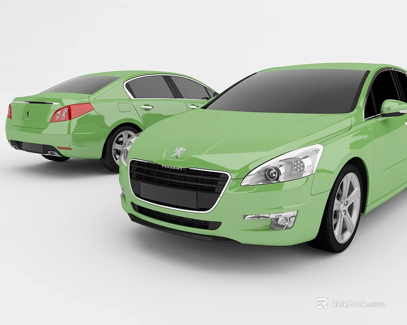 Two Green Sedan Cars With Modern Exterior Front And Rear View 3d model 