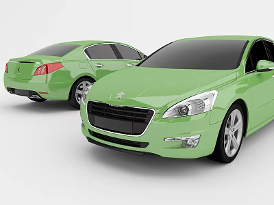 Two Green Sedan Cars With Modern Exterior Front And Rear View 3d model