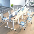 Modern Open Public Office Space With Ergonomic Chairs Desks And Computer Workstations 3d model