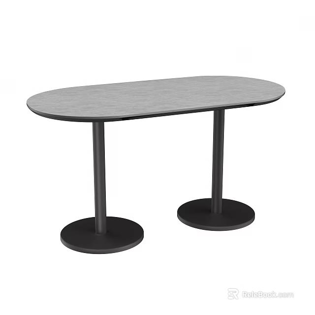 Modern Gray Oval Bar Counter With Two Cylindrical Legs And Circular Bases 3d model 