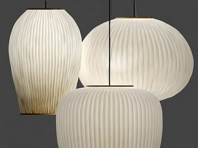 Elegant Modern White Pleated Pendant Lights Hanging In Stylish Interior Design 3d model
