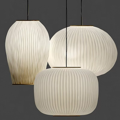 Elegant Modern White Pleated Pendant Lights Hanging In Stylish Interior Design 3d model