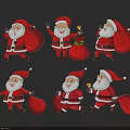 Colorful Santa Claus Figures In Various Poses Holding Gift Bags And Bells
