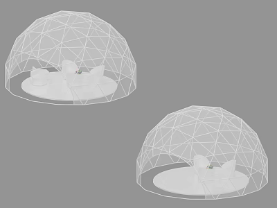 Two White Hemispherical Sculptures with Geometric Line Carving and Interior Sculptural Elements 3d model