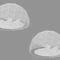 Two White Hemispherical Sculptures with Geometric Line Carving and Interior Sculptural Elements 3d model