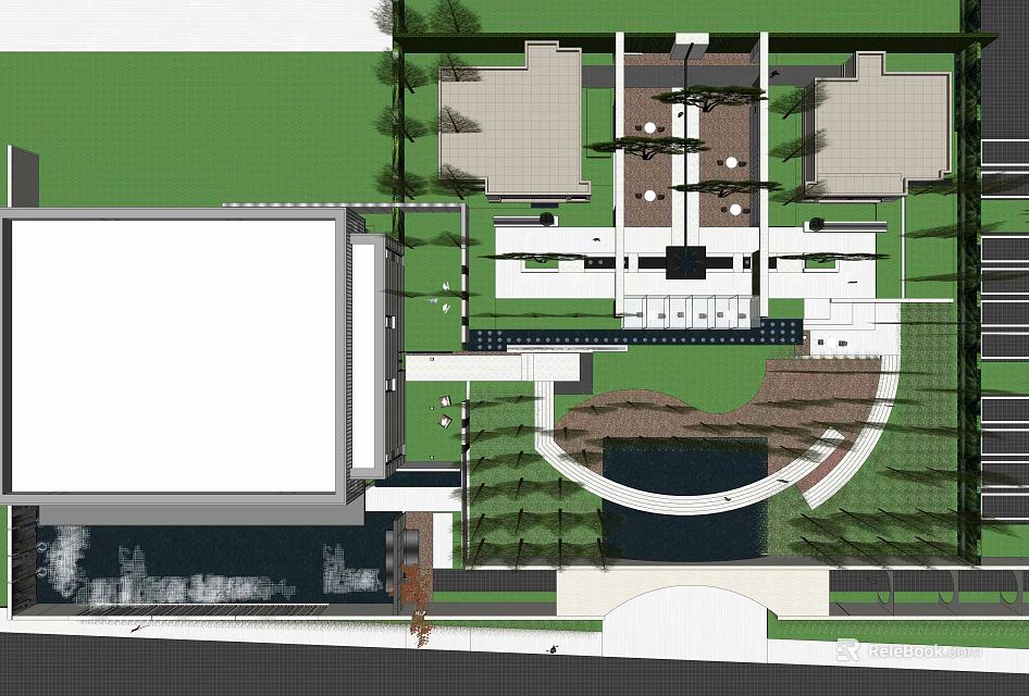 Scenic Wall Landscape Design With Greenery Water Feature And Courtyard Paving 3d model 