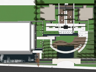 Scenic Wall Landscape Design With Greenery Water Feature And Courtyard Paving 3d model