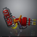 Mechanical Components Setup With Silver Canister Red Parts Spring Yellow Hook And Metal Tubes