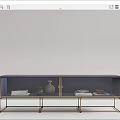 Modern TV Stand With Glass Doors Metal Frame Books And Decorative Vases