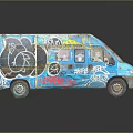 Blue Vintage Van Covered With Colorful Graffiti And Street Art Design