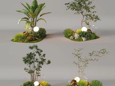 Creative Plant Combinations With Trees Shrubs Grass Decorative Stones And Small Lights 3d model