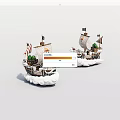 Decorative Sailboat Models With Flags Tree Decorations And Cloud Shaped Bases