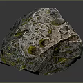 Natural Wood And Stone Decorative Piece With Irregular Shape Green Moss And Organic Surface Texture