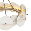 Modern Hanging Chandelier With Gold Metal Frame And Multiple Round Marble Shades