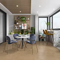 Home Balcony Interior Design With Round Dining Table Blue Chairs Plants And City View