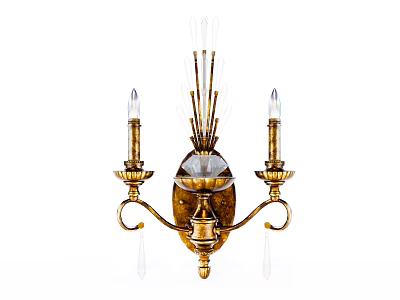 Vintage Gold Wall Sconce With Candle Style Arms And Crystal Decorations 3d model