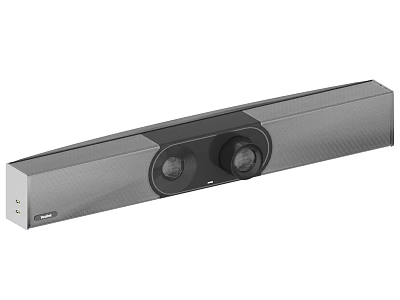 Modern Digital Soundbar Device Featuring Sleek Gray Black Design And Two Circular Speakers 3d model
