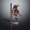 Rustic Vintage Metal Furniture Piece Featuring Vertical Stand And Press Handle
