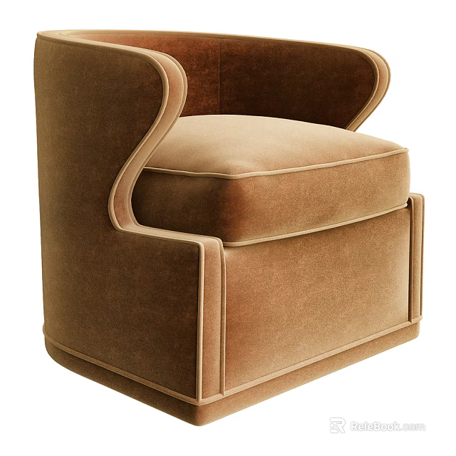 Elegant Modern Brown Velvet Single Sofa With Curved Arms And Comfortable Cushions 3d model 