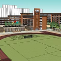 Style School Building Wind and Rain Playground Report Hall Red Brick Academy Style 3d model