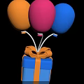 Blue Gift Box With Yellow Ribbon Bow And Yellow Pink Blue Balloons
