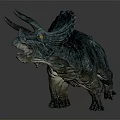 Green Triceratops Dinosaur Model With Textured Skin Open Mouth And Yellow Eyes