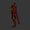 Man Wearing Brown Outfit And Red Cape With Yellow Cross Symbol Fox Head Brown Boots