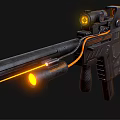 Futuristic Tactical Rifle With Advanced Scope Orange Glowing Elements And Black Ergonomic Design