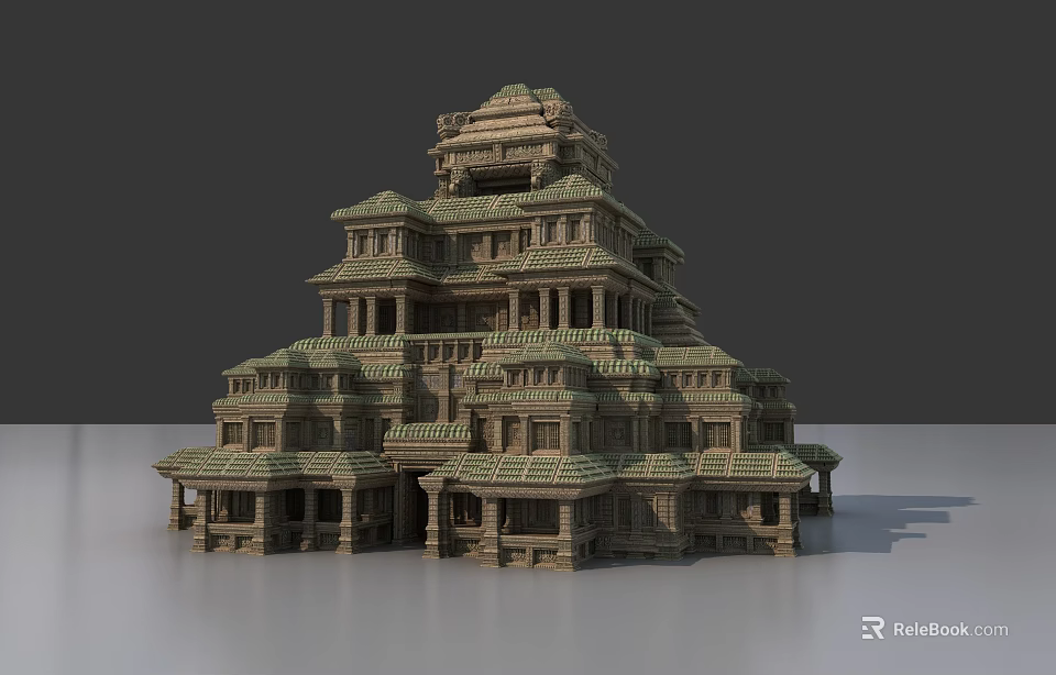 Ancient Architecture Multi Tiered Structure With Intricate Design Traditional Roof And Balconies 3d model 