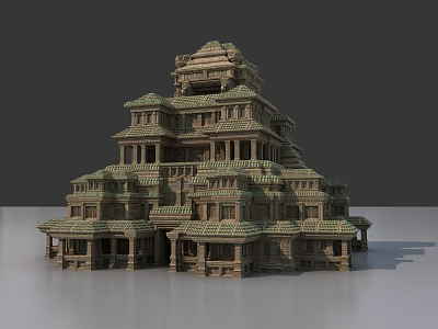 Ancient Architecture Multi Tiered Structure With Intricate Design Traditional Roof And Balconies 3d model