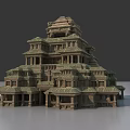 Ancient Architecture Multi Tiered Structure With Intricate Design Traditional Roof And Balconies