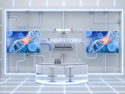 Modern Laboratory Interactive Zone With DNA Graphics Digital Screens And Experiment Counter 3d model