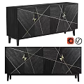 Modern Black Wooden Dresser With Gold Geometric Accents And Storage Cabinets