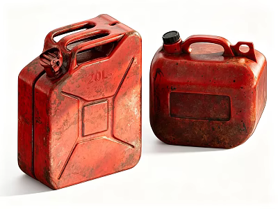 Industrial Equipment Vintage Red Jerry Cans With 20L Fuel Storage Capacity 3d model