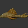 Golden Fish Decorative Sculpture With Perforated Surface Blue Eyes Shiny Finish And Dark Background Reflection