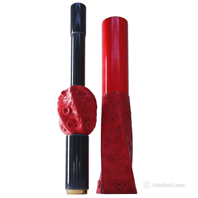 Black And Red Pillar Decorative Ornament Set With Carved Red Patterns For Home Decor 3d model 