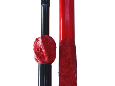 Black And Red Pillar Decorative Ornament Set With Carved Red Patterns For Home Decor 3d model