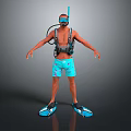 Man Wearing Scuba Diving Mask Snorkel BCD And Blue Patterned Shorts With Flippers 3d model