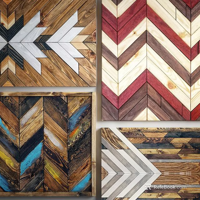 Colorful Wooden Chevron Wall Decor with Various Stripe Patterns and Designs 3d model 