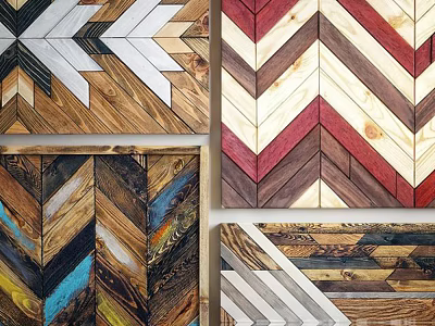 Colorful Wooden Chevron Wall Decor with Various Stripe Patterns and Designs 3d model