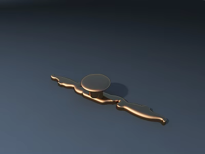 Sleek Modern Golden Door Handle With Curved Design And Round Knob On Dark Background 3d model