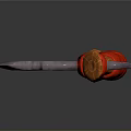 Medieval Battle Axe Weapon With Gray Intricate Head And Wooden Red Strapped Handle