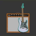 Stylish Light Green Electric Guitar And Orange Amplifier In Modern Home Music Corner