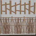 Wooden Room Dividers With Lattice Design And Bamboo Woven Panels