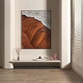 Abstract Painting Featuring Brown Wood Grain Texture And White Lace Pattern With Decorative Shelf Objects 3d model