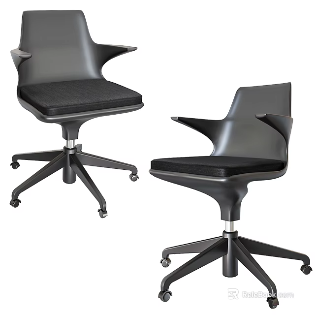 Black Modern Office Chair with Armrests Padded Seat Swivel Base and Wheels 3d model 