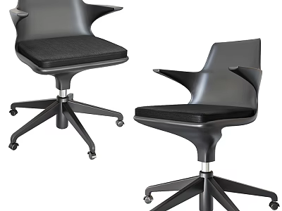 Black Modern Office Chair with Armrests Padded Seat Swivel Base and Wheels 3d model