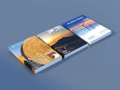 Books Featuring Natural Landscapes With Mountains Windmill And Wheat Field 3d model