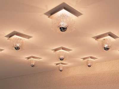 Multiple Square Frame Ceiling Lights With Transparent Shades Installed On Ceiling 3d model