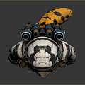 Cute Penguin In Futuristic Spacesuit With Mechanical Design And Glowing Elements On Gray Background